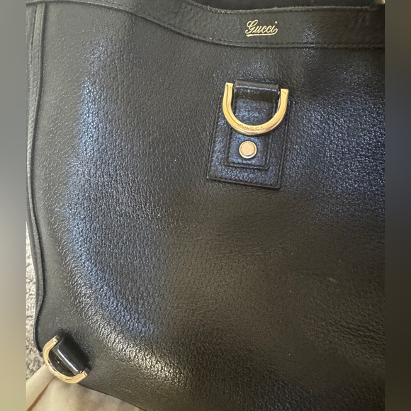 Vintage Gucci Black Leather Tote with Gold Accents - Picture 7 of 10